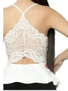 Fashion Nova Blue Spaghetti Straps Racerback Lace Back Peplum Top Xl